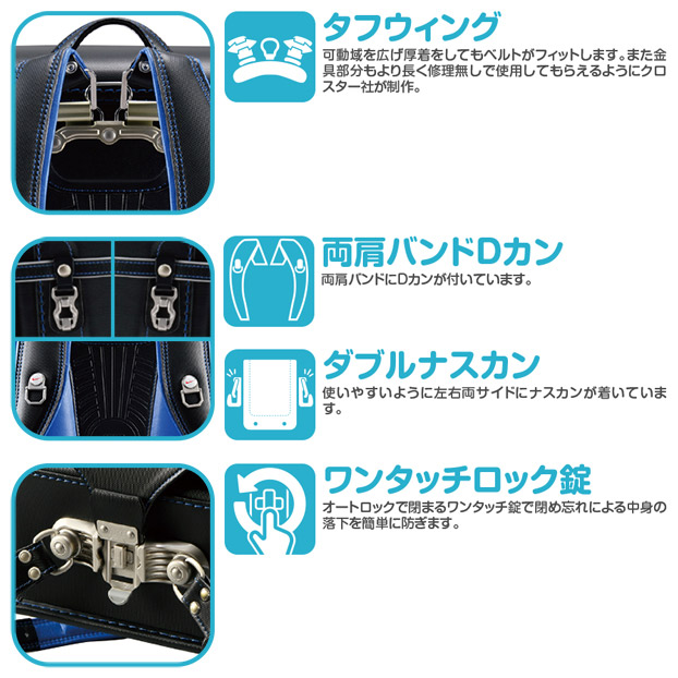 ナイキNIKEランドセル ブラック/ブルー 男の子 DC6980-015 素材デザイン